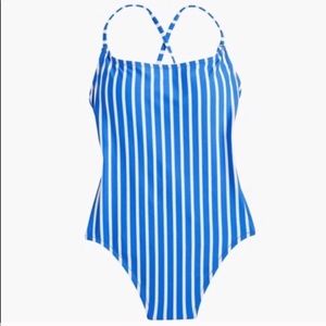 J. Crew Lace Up One Piece Swimsuit Blue Stripe NWT